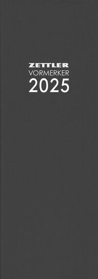 Zettler - Tagevormerkbuch Leinen 2025 anthrazit, 10,4x29,6cm, Taschenkalender mit 200 Seiten, Leinenstruktur, 2 Tage auf 1 Seite, Tages-, und Wochenzählung, Zweimonatsübersicht und Kalendarium DE