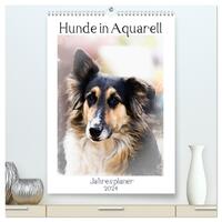 Hunde in Aquarell - Jahresplaner (hochwertiger Premium Wandkalender 2024 DIN A2 hoch), Kunstdruck in Hochglanz