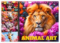 Animal Art - Tiere und Blumen (Wandkalender 2025 DIN A4 quer), CALVENDO Monatskalender