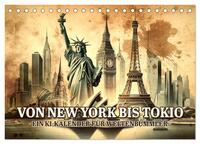Von New York bis Tokio - Ein KI-Kalender für Weltenbummler (Tischkalender 2025 DIN A5 quer), CALVENDO Monatskalender