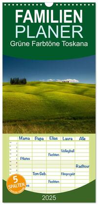 Familienplaner 2025 - Grüne Farbtöne Toskana mit 5 Spalten (Wandkalender, 21 x 45 cm) CALVENDO