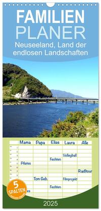Familienplaner 2025 - Neuseeland, Land der endlosen Landschaften mit 5 Spalten (Wandkalender, 21 x 45 cm) CALVENDO