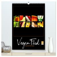 Vegan Food Kalender – Obst und Gemüse auf Schwarz (hochwertiger Premium Wandkalender 2024 DIN A2 hoch), Kunstdruck in Hochglanz
