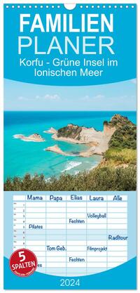 Familienplaner 2024 - Korfu - Grüne Insel im Ionischen Meer mit 5 Spalten (Wandkalender, 21 x 45 cm) CALVENDO