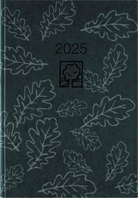 Taschenkalender anthrazit 2025 - Bürokalender 10,2x14,2 - 1 Tag auf 1 Seite - robuster Kartoneinband - Stundeneinteilung 7-19 Uhr - Blauer Engel - 610-0721