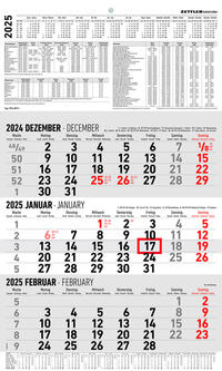 3-Monatskalender groß 2025 - Büro-Kalender 30x48,8 cm (geöffnet) - mit Datumsschieber - Zettler - 954-0011