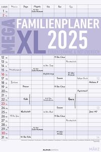 Der MEGA-Familienplaner XL 2025 mit 8 Spalten - Familien-Timer 33x49,5 cm - Offset-Papier - mit Ferienterminen - Wand-Planer - Alpha Edition