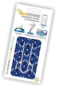 Flexistand (Icelandic Blue) - flexibler Handyaufsteller - für alle Handys und Mini-Tablets - superflach - stufenlos verstellbar - hochkant und quer - passt in jede Hosentasche