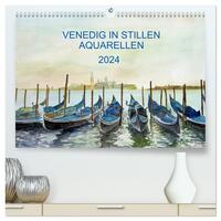 Venedig in stillen Aquarellen (hochwertiger Premium Wandkalender 2024 DIN A2 quer), Kunstdruck in Hochglanz
