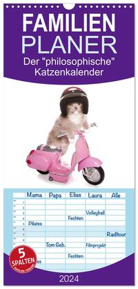 Familienplaner 2024 - Der "philosophische" Katzenkalender 2024 mit 5 Spalten (Wandkalender, 21 x 45 cm) CALVENDO