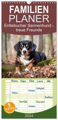 Familienplaner 2024 - Entlebucher Sennenhund - treue Freunde mit 5 Spalten (Wandkalender, 21 x 45 cm) CALVENDO