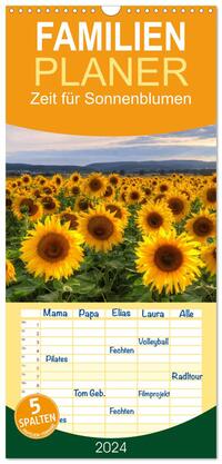 Familienplaner 2024 - Zeit für Sonnenblumen mit 5 Spalten (Wandkalender, 21 x 45 cm) CALVENDO
