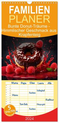 Familienplaner 2024 - Bunte Donut-Träume - Himmlischer Geschmack aus Krapfenteig mit 5 Spalten (Wandkalender, 21 x 45 cm) CALVENDO