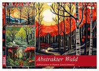Abstrakter Wald - Jahreszeiten in bunten Linolschnitten (Wandkalender 2024 DIN A4 quer), CALVENDO Monatskalender