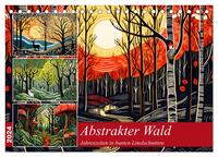 Abstrakter Wald - Jahreszeiten in bunten Linolschnitten (Tischkalender 2024 DIN A5 quer), CALVENDO Monatskalender