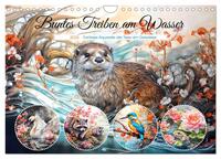 Buntes Treiben am Wasser - Fantasie Aquarelle der Tiere am Gewässer (Wandkalender 2025 DIN A4 quer), CALVENDO Monatskalender