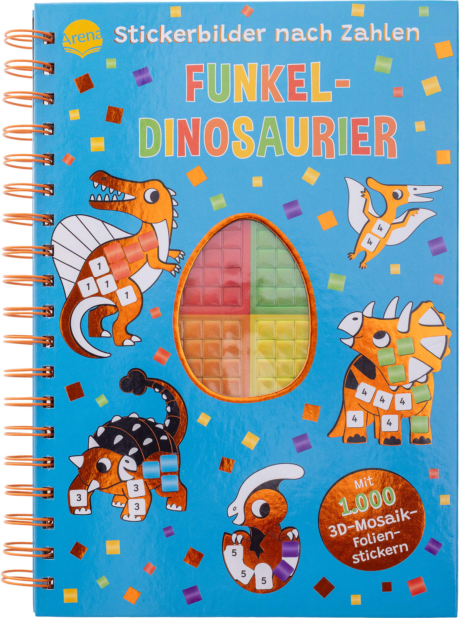 Cover-Abbildung für Stickerbilder nach Zahlen. Funkel-Dinosaurier (Mit 1.000 3D-Mosaik-Folienstickern) (99999---978-3-401-72196-5)