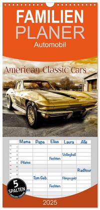 Familienplaner 2025 - American Classic Cars mit 5 Spalten (Wandkalender, 21 x 45 cm) CALVENDO