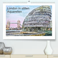 London in stillen Aquarellen (Premium, hochwertiger DIN A2 Wandkalender 2023, Kunstdruck in Hochglanz)