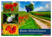 Bunte Mohnblumen - Impressionen der Mohnblüte in Acrylfarbe (Wandkalender 2024 DIN A2 quer), CALVENDO Monatskalender