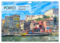 Porto - Ansichten in Aquarell (Wandkalender 2024 DIN A4 quer), CALVENDO Monatskalender