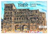 Trier - Illustrationen in Aquarell (Wandkalender 2024 DIN A4 quer), CALVENDO Monatskalender