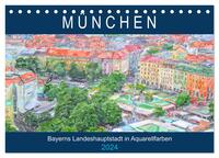 München - Bayerns Landeshauptstadt in Aquarellfarben (Tischkalender 2024 DIN A5 quer), CALVENDO Monatskalender