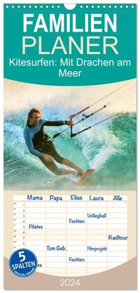 Familienplaner 2024 - Kitesurfen: Mit Drachen am Meer mit 5 Spalten (Wandkalender, 21 x 45 cm) CALVENDO