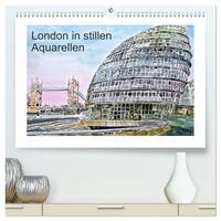 London in stillen Aquarellen (hochwertiger Premium Wandkalender 2024 DIN A2 quer), Kunstdruck in Hochglanz