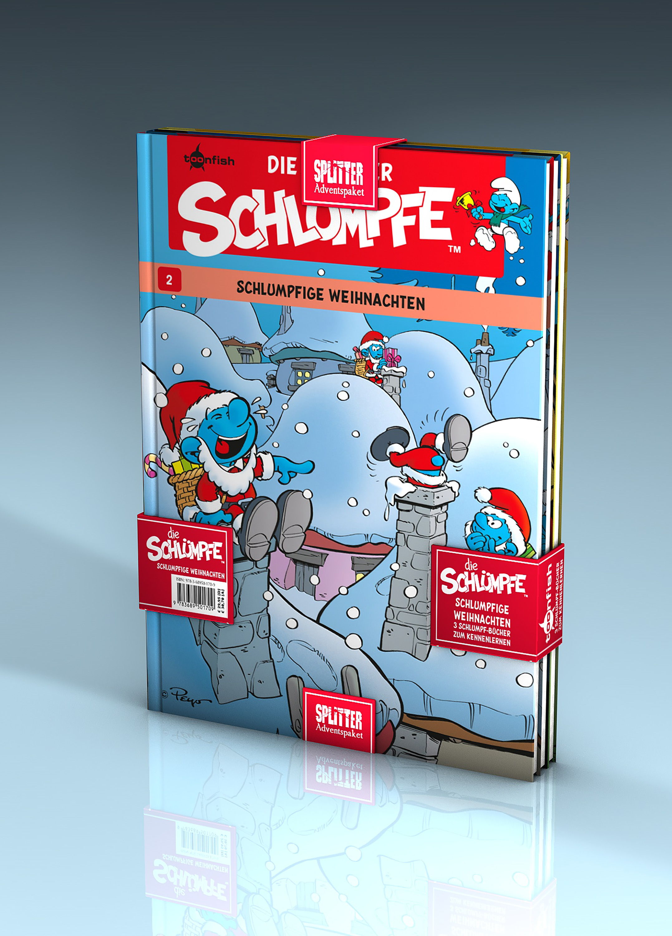 Cover-Abbildung für Die Schlümpfe Adventspaket: Drei schlumpfige Comic-Abenteuer (Hardcover) (99999---978-3-68950-170-9)