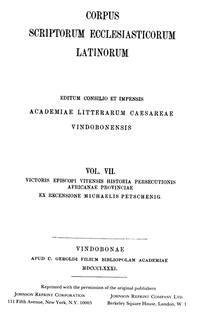 Victoris Episcopi Vitensis historia persecutionis Africanae provincia