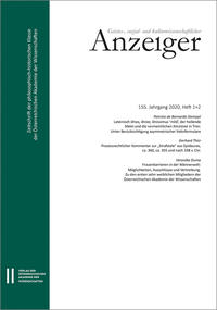 Geistes-, sozial- und kulturwissenschaftlicher Anzeiger ‒ Zeitschrift der philosophisch-historischen Klasse der Österreichischen Akademie der Wissenschaften, 155. Jahrgang (2020)