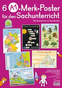 6 A1-Poster für den Sachunterricht: Deutschland, Europa, Wasserkreislauf, Sonnensystem, Bäume, Ernährungspyramide