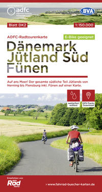 ADFC-Radtourenkarte DK2 Dänemark/Jütland Süd/Fünen, 1:150.000, reiß- und wetterfest, GPS-Tracks Download, E-Bike geeignet