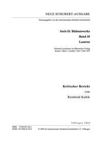 Neue Schubert-Ausgabe. Kritische Berichte / Bühnenwerke / Lazarus