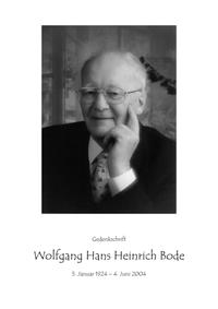 Gedenkschrift Wolfgang Hans Heinrich Bode