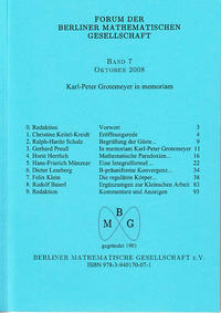 Forum der Berliner Mathematischen Gesellschaft / Karl-Peter Grotemeyer in memoriam