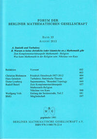 Forum der Berliner Mathematischen Gesellschaft / A. Warum es keine christliche (oder islamische etc.) Mathematik gibt", B. Statistik und Turbulenz