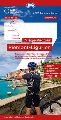 ADFC-Radtourenkarte IT-PIE 7-Tage-Radtour Piemont / Ligurien, 1:160.000, reiß- und wetterfest, E-Bike geeignet, GPS-Tracks Download, mit Kilometer-Angaben