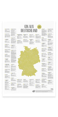 Gin Landkarte A2, Gin aus Deutschland, Gin Empfehlungen, Gin Destillerien und Brennereien als Poster / Plakat ohne Rahmen