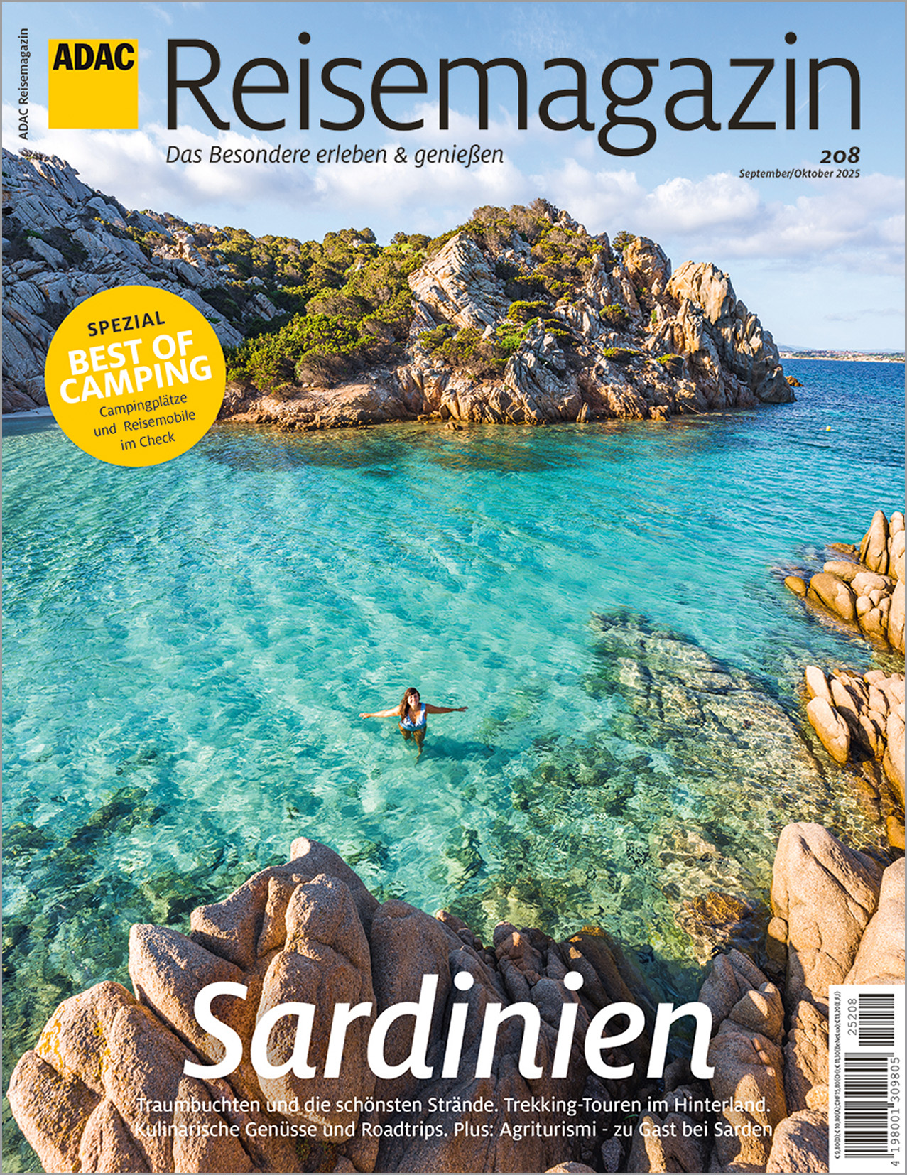Cover-Abbildung für ADAC Reisemagazin mit Titelthema Sardinien (Hardcover) (99999---978-3-98645-303-9)