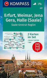 KOMPASS Wanderkarte Erfurt, Weimar, Jena, Gera, Halle (Saale)