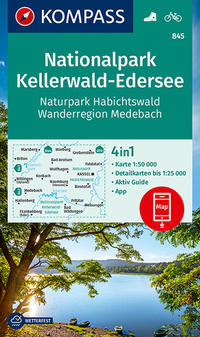 KOMPASS Wanderkarte Nationalpark Kellerwald-Edersee, Naturpark Habichtswald, Wanderregion Medebach