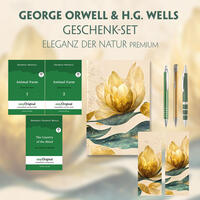 George Orwell & H.G. Wells Geschenkset - 3 Bücher (mit Audio-Online) + Eleganz der Natur Schreibset Premium