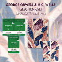 George Orwell & H.G. Wells Geschenkset - 3 Bücher (mit Audio-Online) + Marmorträume Schreibset Basics