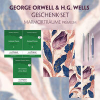 George Orwell & H.G. Wells Geschenkset - 3 Bücher (mit Audio-Online) + Marmorträume Schreibset Premium