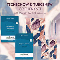 Tschechow & Turgenew Geschenkset - 2 Bücher (Hardcover mit Audio-Online) + Marmorträume Schreibset Premium
